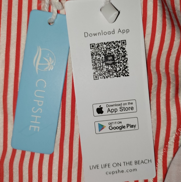 🆕Cupshe | Striped Seersucker Red & White 2 Pc String Bikini Swimsuit Size XXL - Picture 5 of 8
